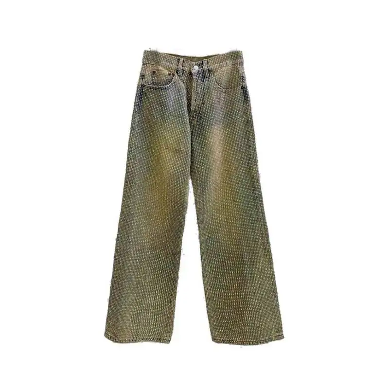 HKSH Spring Autumn New Men Tide Punk Tide Techwear Crystal Jeans Straight Denim Pants High Street Ins Chic Fashion Retro HK6225