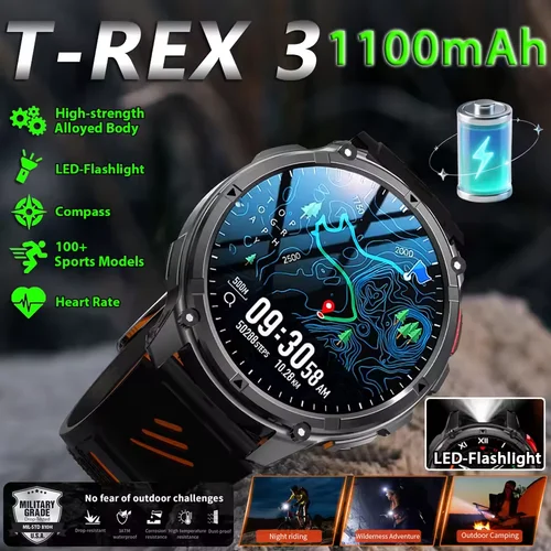 Imagen 1 del producto Nuevo T-REX3 Ultra 1100mAh batería SmartWatch 10ATM impermeable GPS brújula linterna 1,7 ""AMOLED HD llamada deportes reloj inteligente hombres