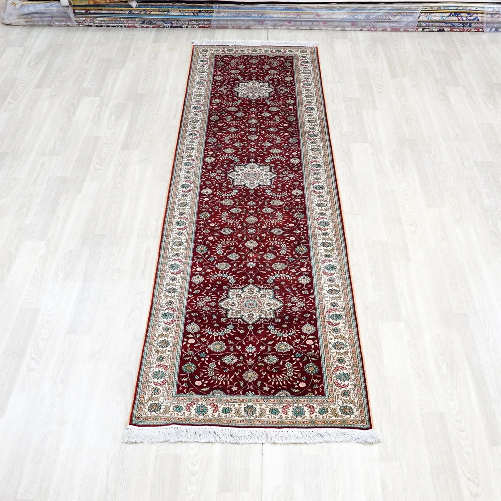 76x305cm Persian Gallery Runner Handmade Silk Carpet Home Decor Rug Runner (HF416A)