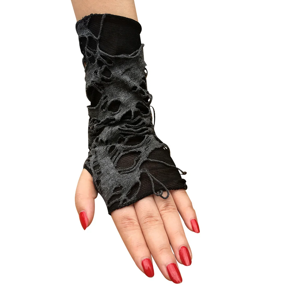 

1 Pair Ripped Hole Gloves Fingerless Punk Street Dance Performance Gloves For Party Concert Cosplay Functional
