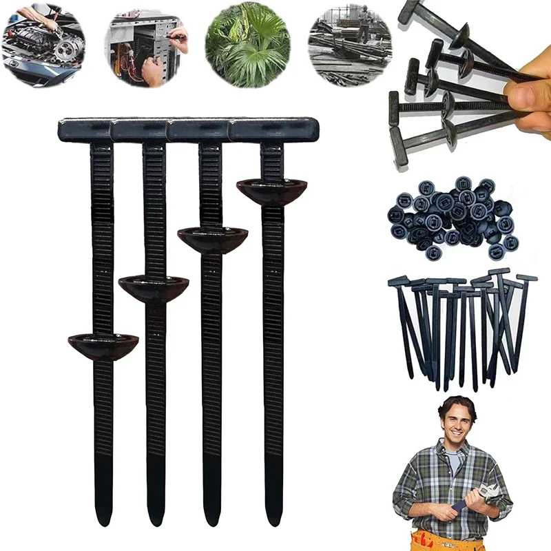 5-200PCS Cable Straps Heavy Duty Nylon Cable Tie Buckle With Pin Button Design For Car Repair Self-locking Zip Ties Holder Tool