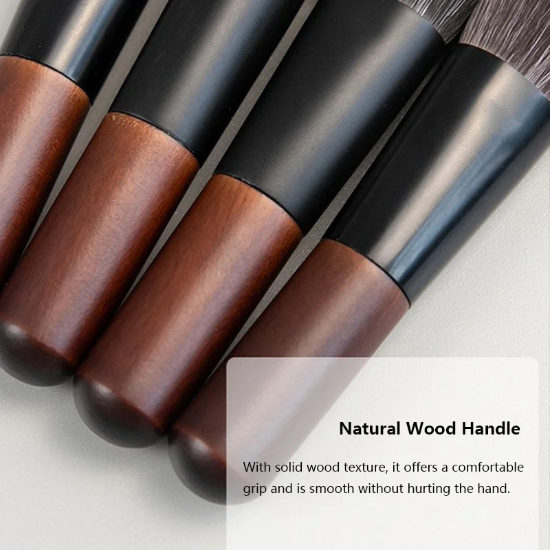 12本入りミニポータブルメイクブラシセット、収納ブラシバッグ付き、木製ハンドル、山羊毛、アイシャドウ、ステップリング、パウダーブラシ用