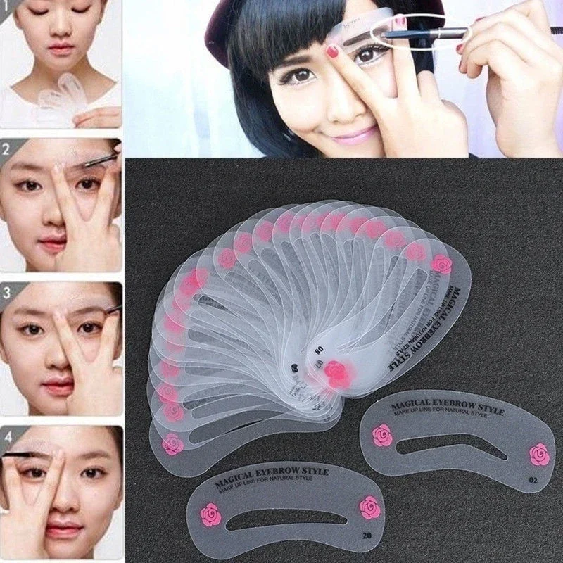 Heallor 24pcs/set Women DIY Eyebrow Shaping Stencil Grooming Kit Shaper Template MakeUp Beauty Accessories Eye Makeup Stencils W