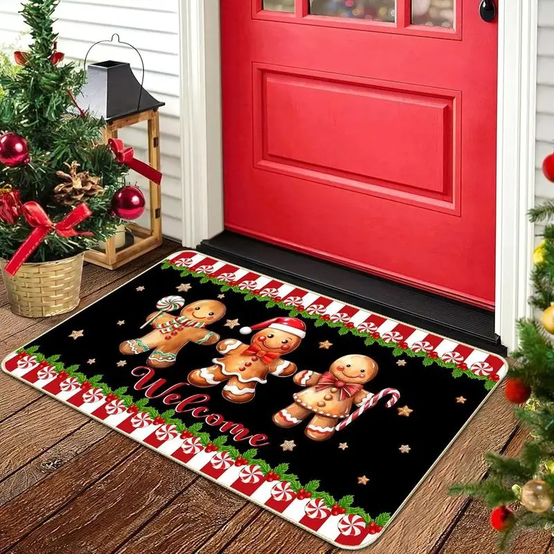VIKAMA Welcome Christmas Door Mat Santa Please Stop Here Plush Brown Indoor Doormat Washable Non Slip Holiday Home Decoration
