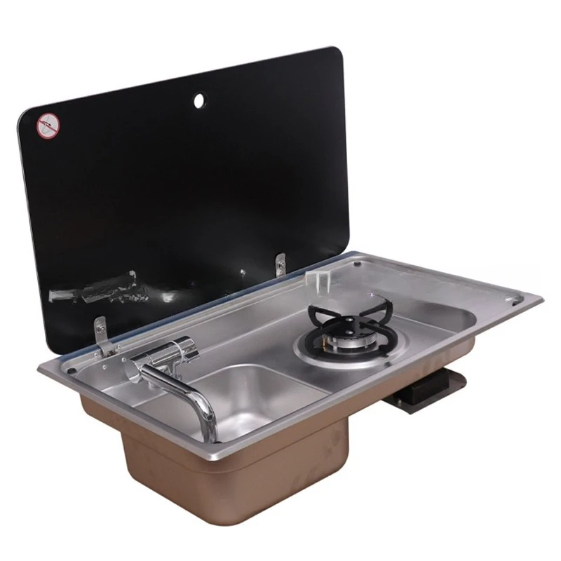Sink gas stove integrated RV Sink gas stove Camping stove Faucet can be moved up and down Stainless steel
