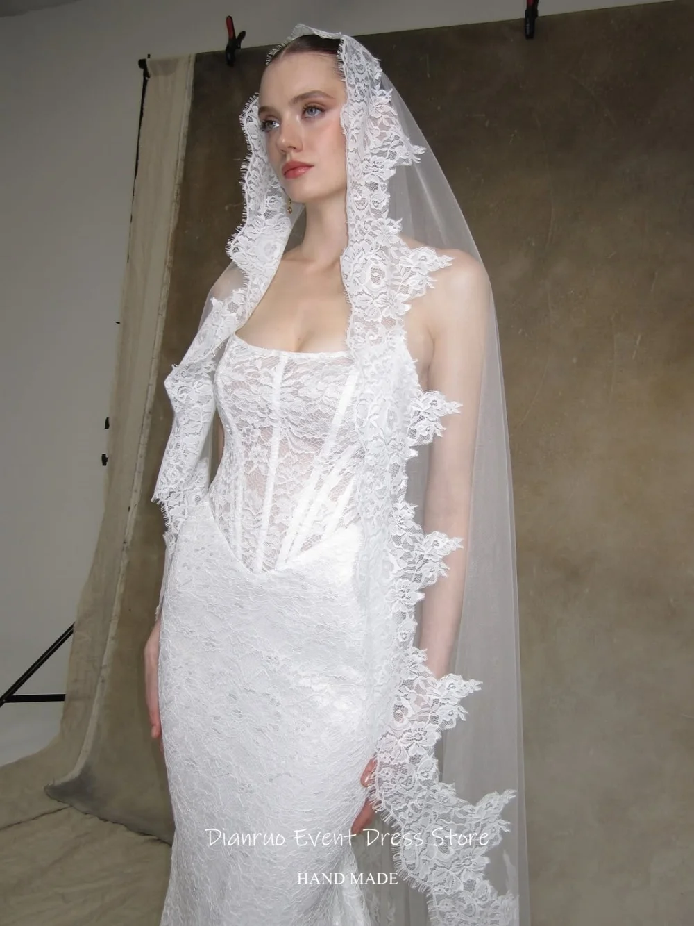 Dianruo Handmade Lace Up Back Wedding Dress Sleeveless Mermaid Vestido Novia Civil Appliques Graceful Robe De Mariée Customized