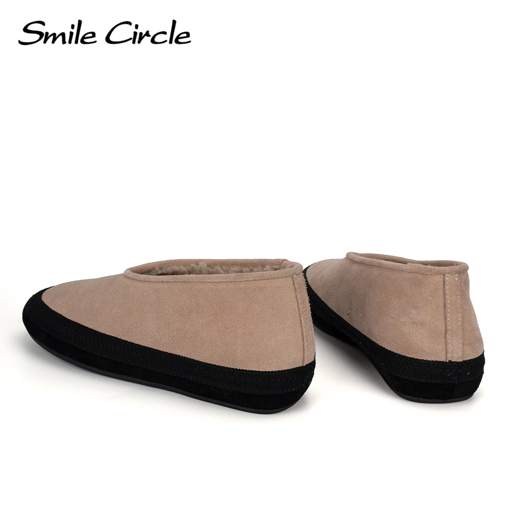 Women's Winter Flats Suede Leather Wool-Lined Loafers Natural Sheepskin Low-Cut Slippers Warm Indoor Shoes for Winter