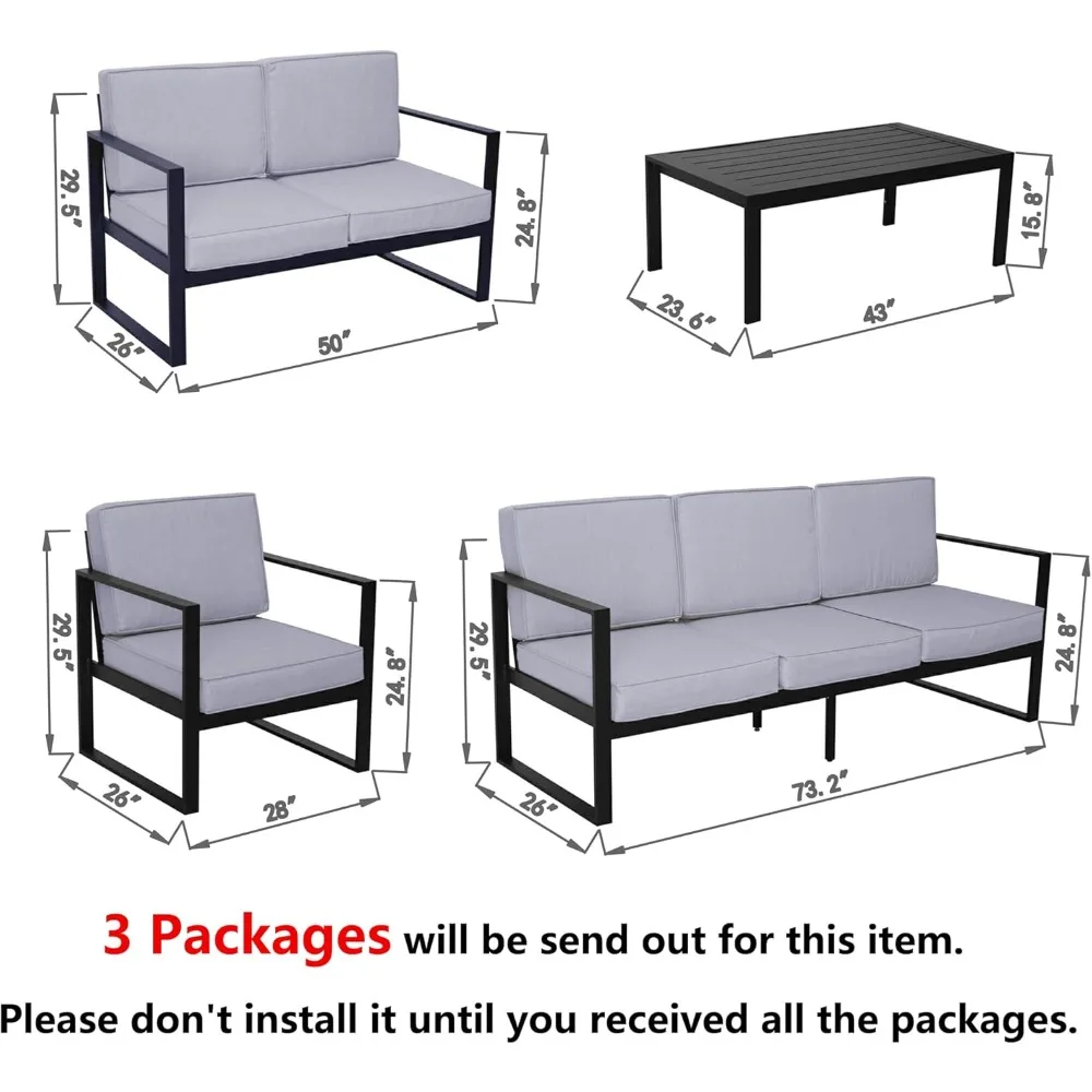 7-Seater Aluminum Patio Furniture Set, 5 Pieces Patio Conversation Set, Outdoor Seating Set with 5 Inch Cushion, Patio Furniture