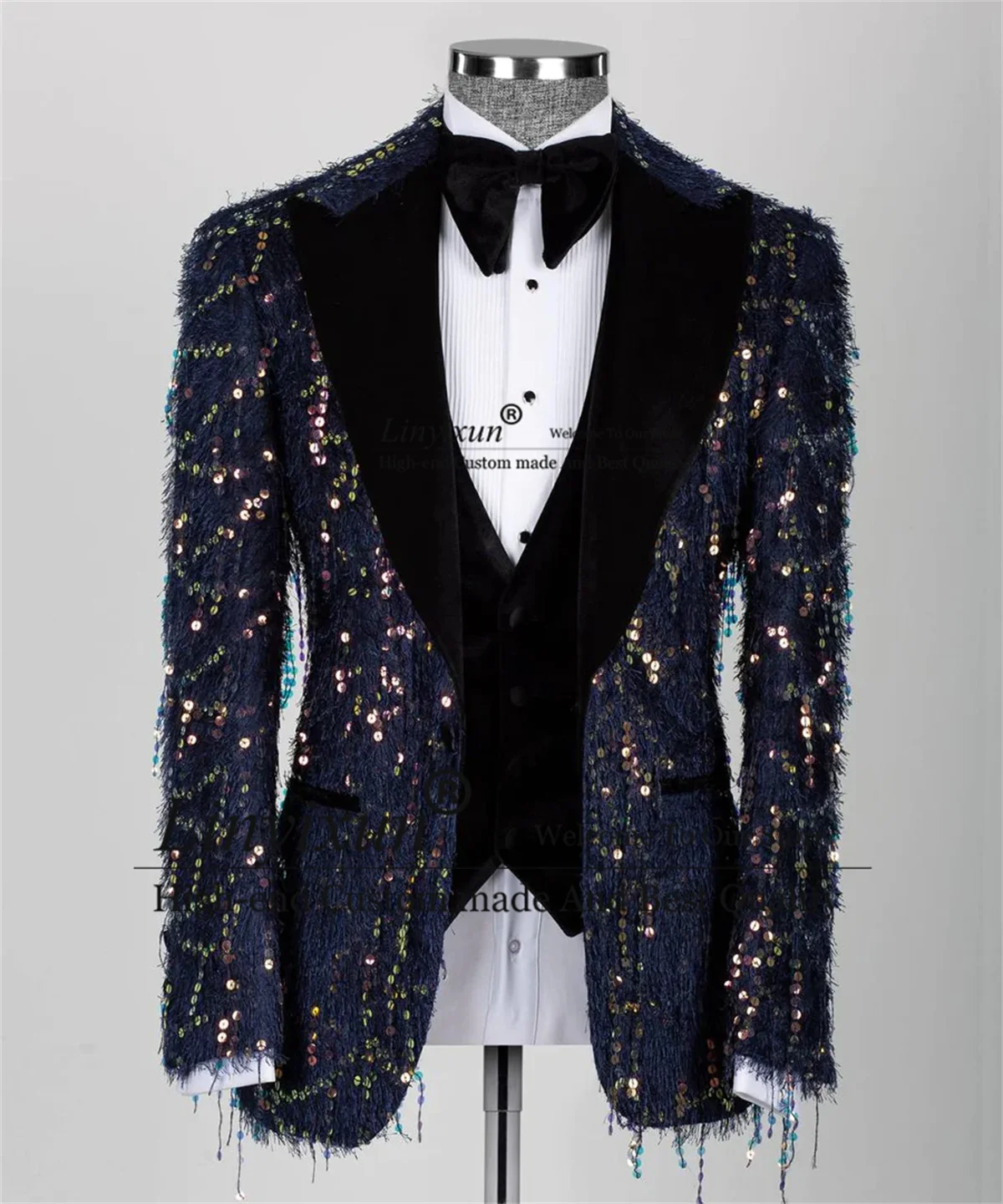 Glitter Sequins Wedding Suits For Men Peaked Lapel Groom Tuxedos 3 Pieces Sets Male Prom Blazers Shiny Terno Masculinos Completo