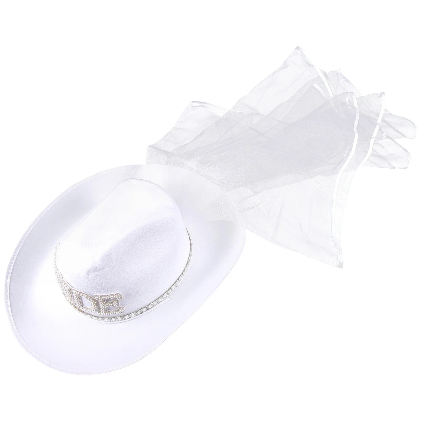 

White Cowgirl Hat Rhinestone Bridal Veil Pearl Embellished Wedding Party Bride Bachelorette Accessory Hats For Women