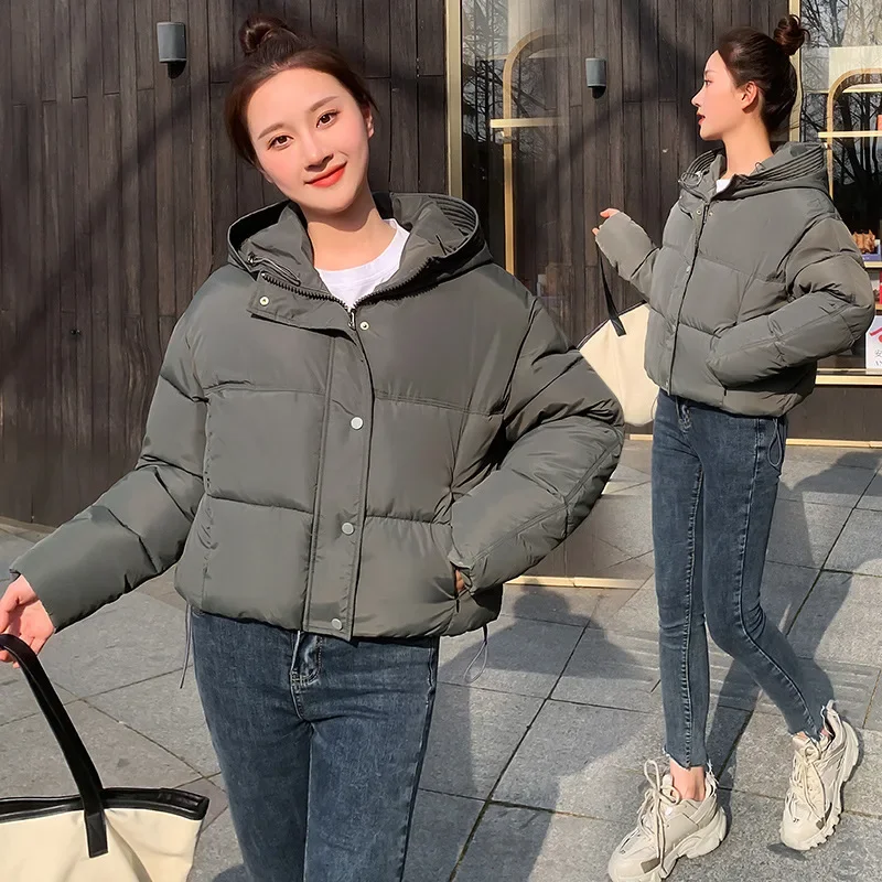 Down and Cotton Jacket Women's Short Style 2024winter New Item Thick and Loose Stand Up Collar Bread Jacket Cotton Jacket Trendy