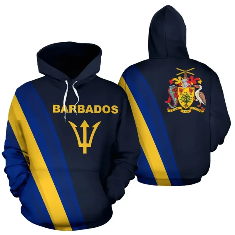 Barbados National Flag 3D Printed Hoodies Barbados Coat Of Arms Emblem Graphic Hooded Sweatshirts Mens Clothing Pullovers Hoodie