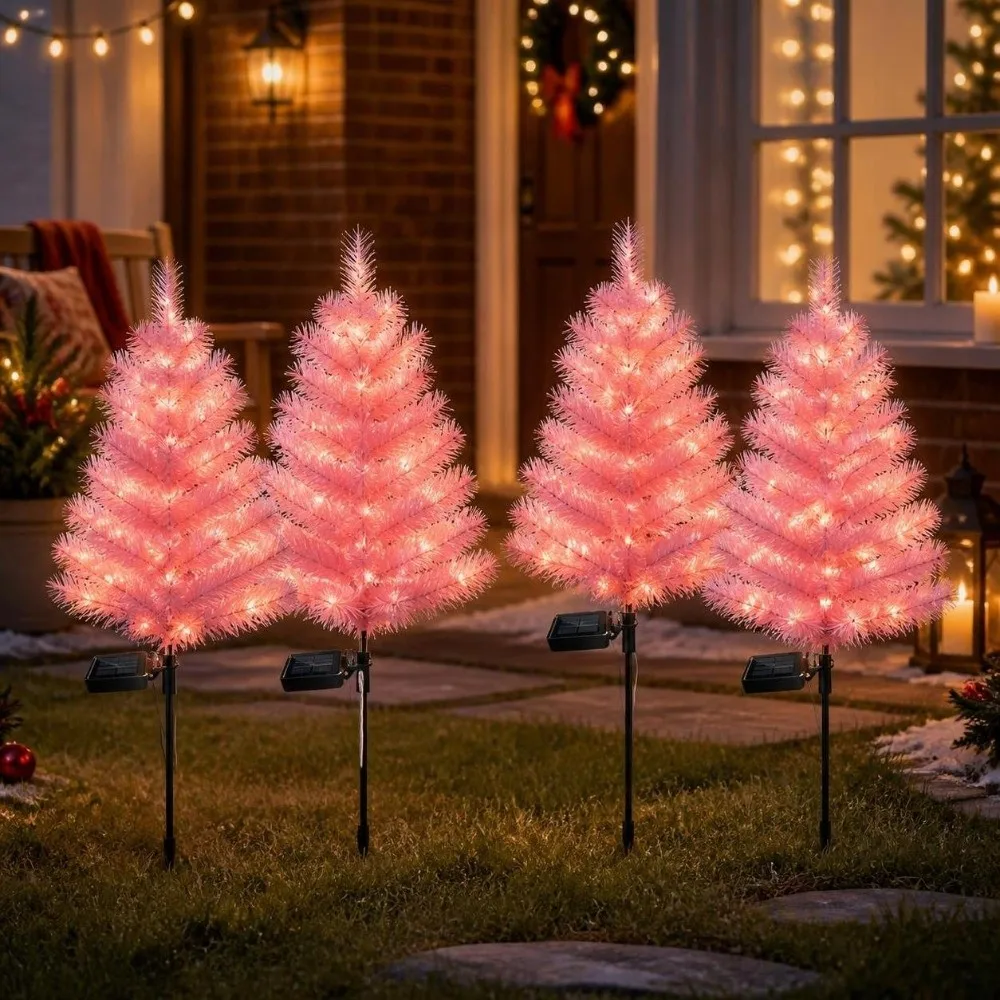 Realistic Solar Christmas Tree Lights Waterproof Cordless Christmas Garden Floor Lamp Ground Mounted Creative