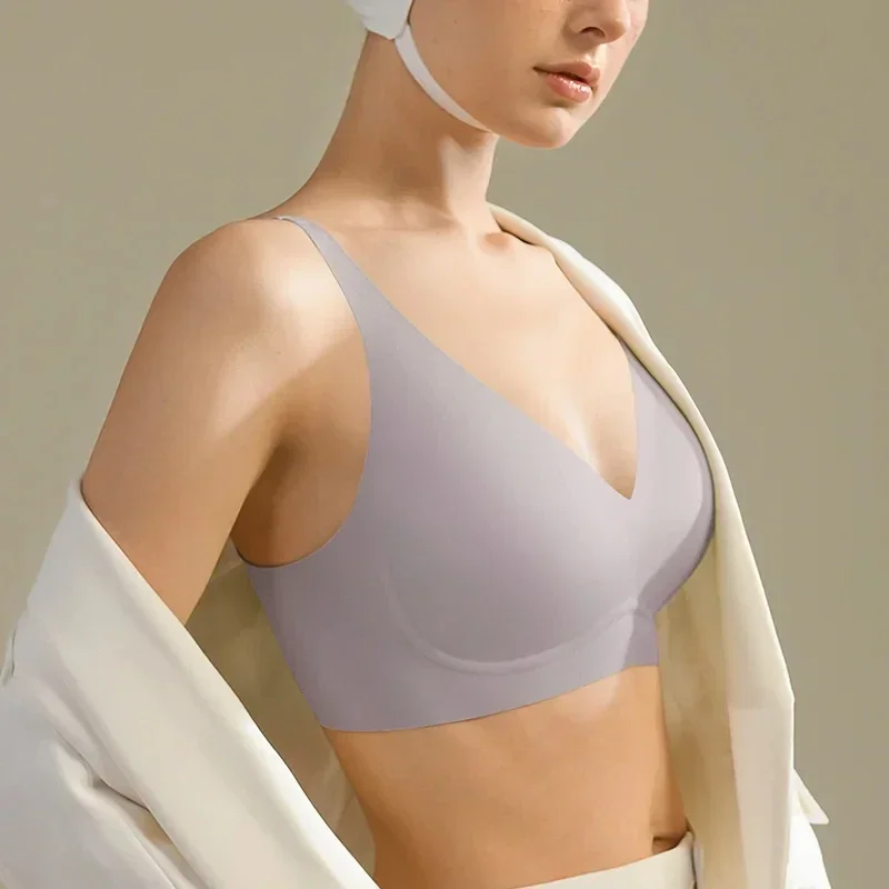 SUJIIN Sexy Push Up Wireless Bras for Womem Female Bralette Soft Support Invisible Lift V Neck Padded Smoth Seamless Bra MX208