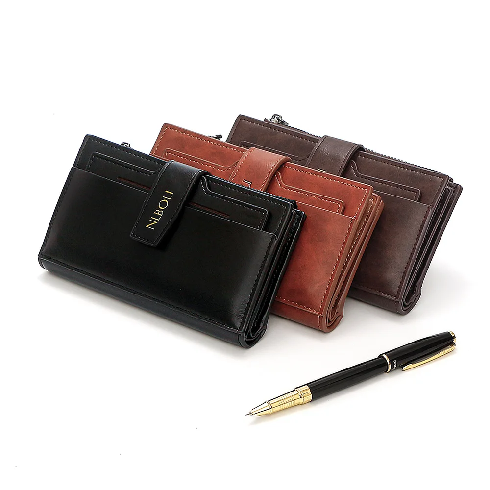 Vintage Crazy Horse Leather Men's Wallet - 3-Fold Buckle, Multi-Function, Multi-Card Holder, Large Capacity Business Long Wallet