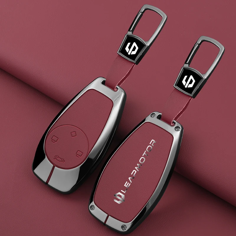 Zinc Alloy Leather Car Remote Key Case Cover For Leapmotor T03 S01 B10 C11 C10 C16 C01 Type Protector Shell Keychain Accessories