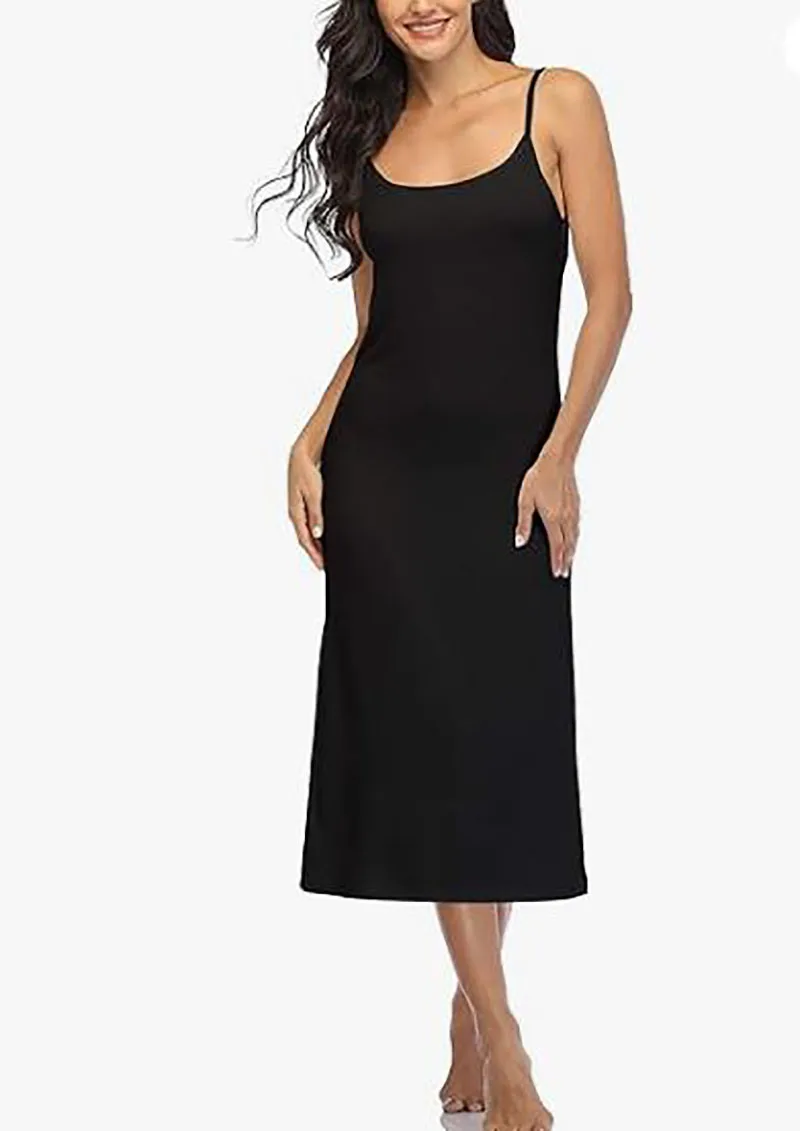 

Модальная длинная ночная сорочка-комбинация с регулируемыми тонкими бретелями, базовая модель, мягкая, с круглым вырезом, для сна.