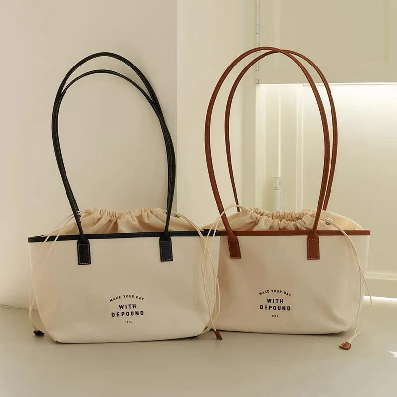 Casual Crossbody Bags for Women Shoulder Bag Canvas Draw Rope Sack Retro Underarm Bag Solid Color Drawstring Designer Hand Bag