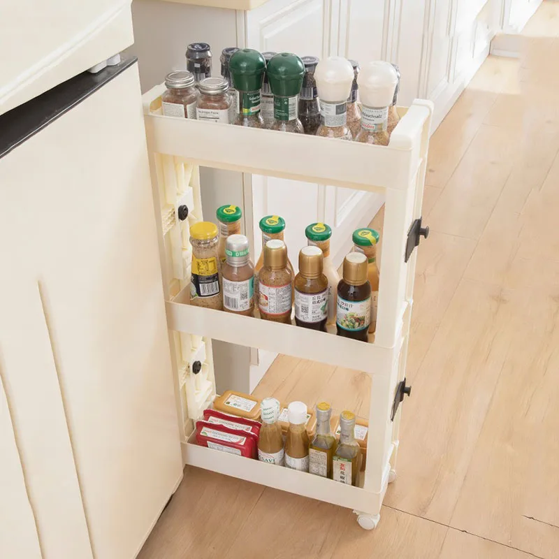 

Kitchen Fruit Storage Holders Multifunctional Organizer Shelves Bathroom Paper Rack Retractable Corner Food Shelf with Wheels