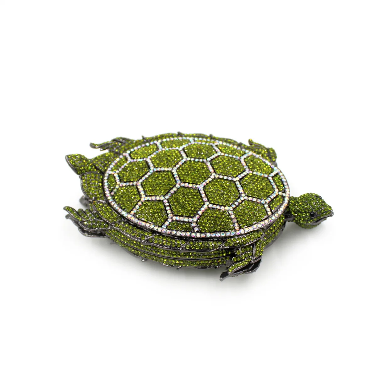 Turtle-Shaped Rhinestone Evening Clutch, Luxury Crystal-Encrusted Party Purse, Novelty Green Tortoise Handbag for Women