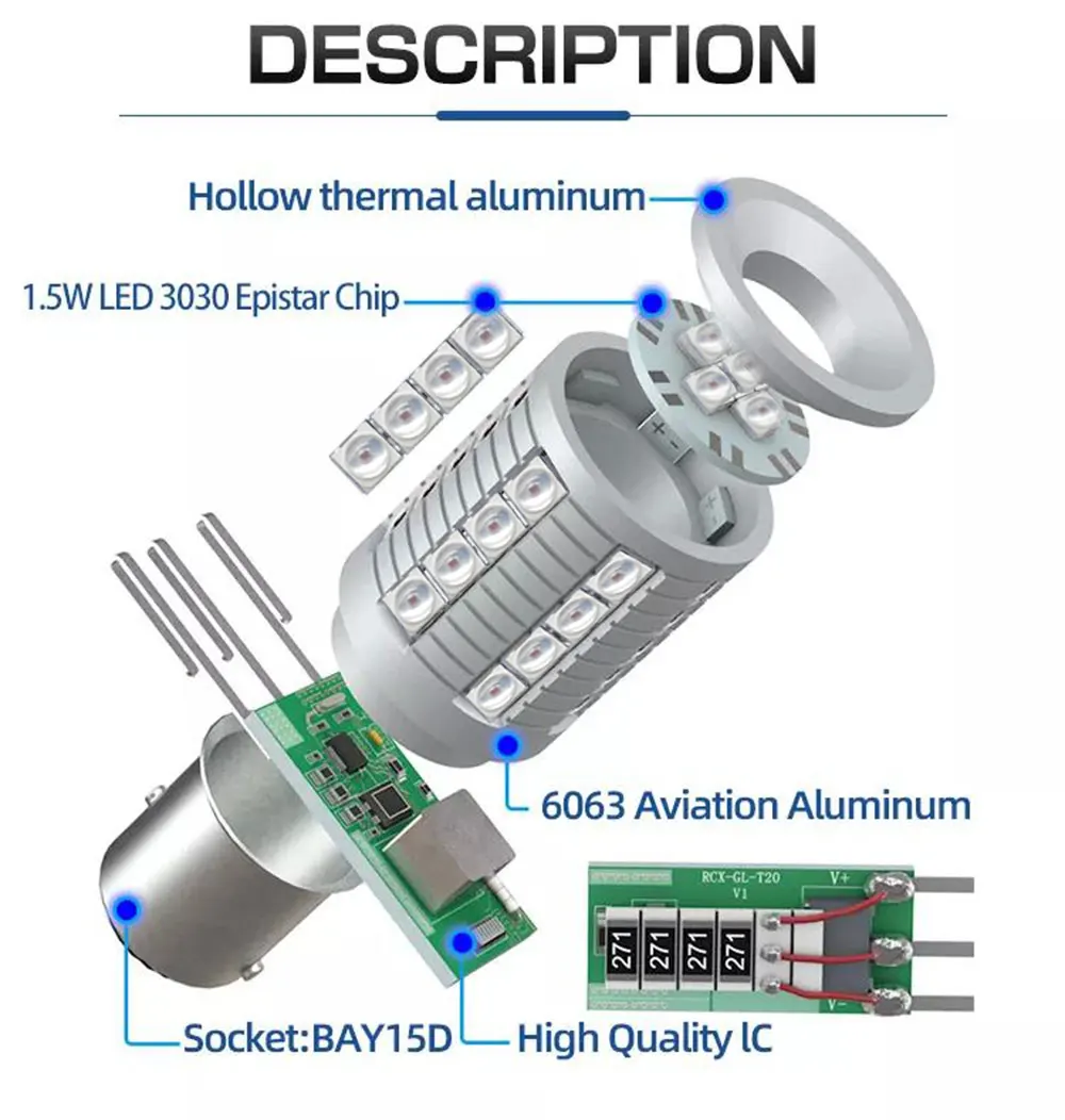 1157 BAY15d P21/5W 7528,BAZ15d P21/4W 7225,1156 BA15s P21W,PR21W BAW15s,T20 7440 W21W,7443 W21/5W,T25 3157 P27/7W Car LED Bulb