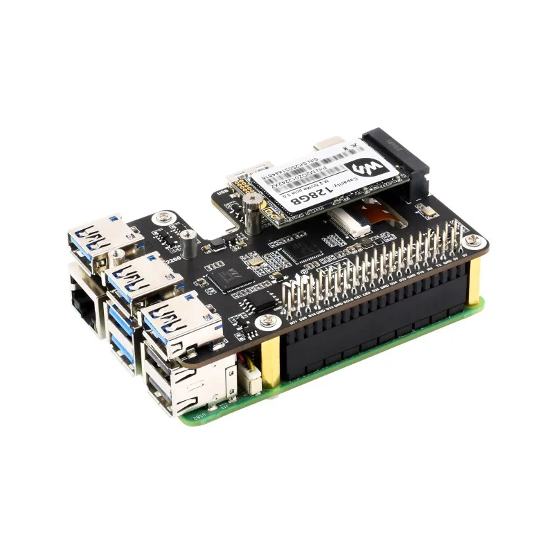 waveshare-pcie-a-usb-32-gen1-e-m2-hat-per-raspberry-pi5-supporta-unita-a-stato-solido-con-protocollo-nvme-espande-porte-usb-32-a-4-canali