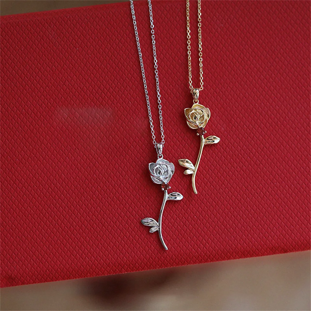 

Korean S925 Gold-Plated - Zircon Rose Pendant, INS OL, Niche Chic Fresh Women's Necklace