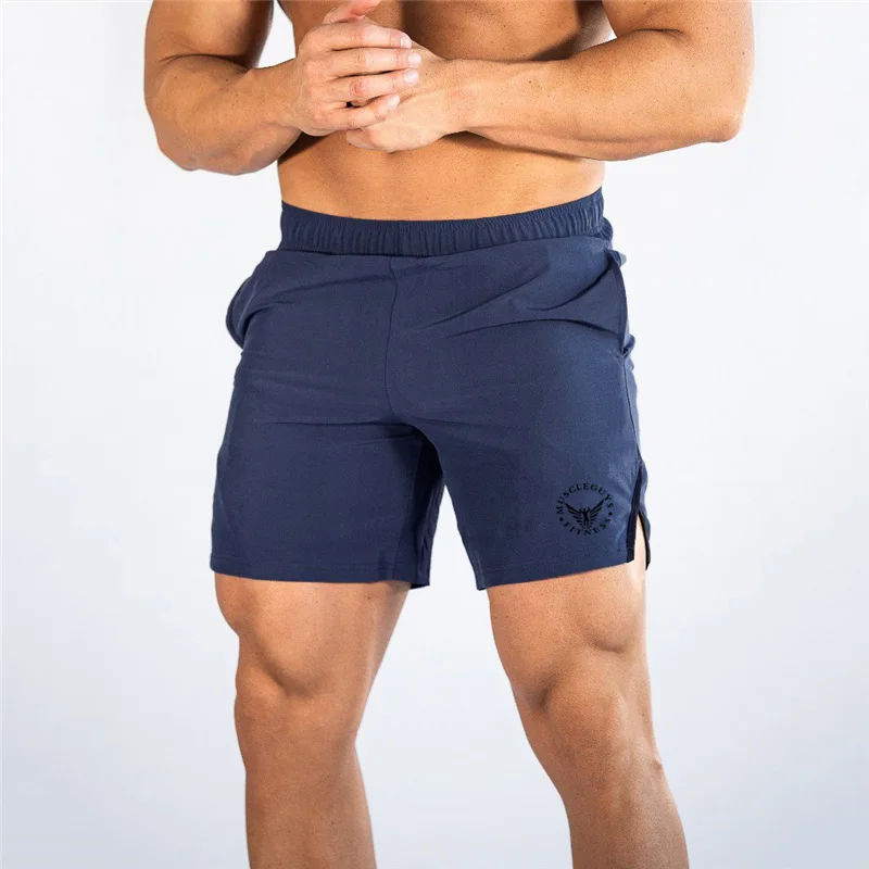 Men Polyester Running shorts Quick Dry Gym Workout Shorts With Zipper Pockets Elastic Waist Side Split Athletic Training Bottoms