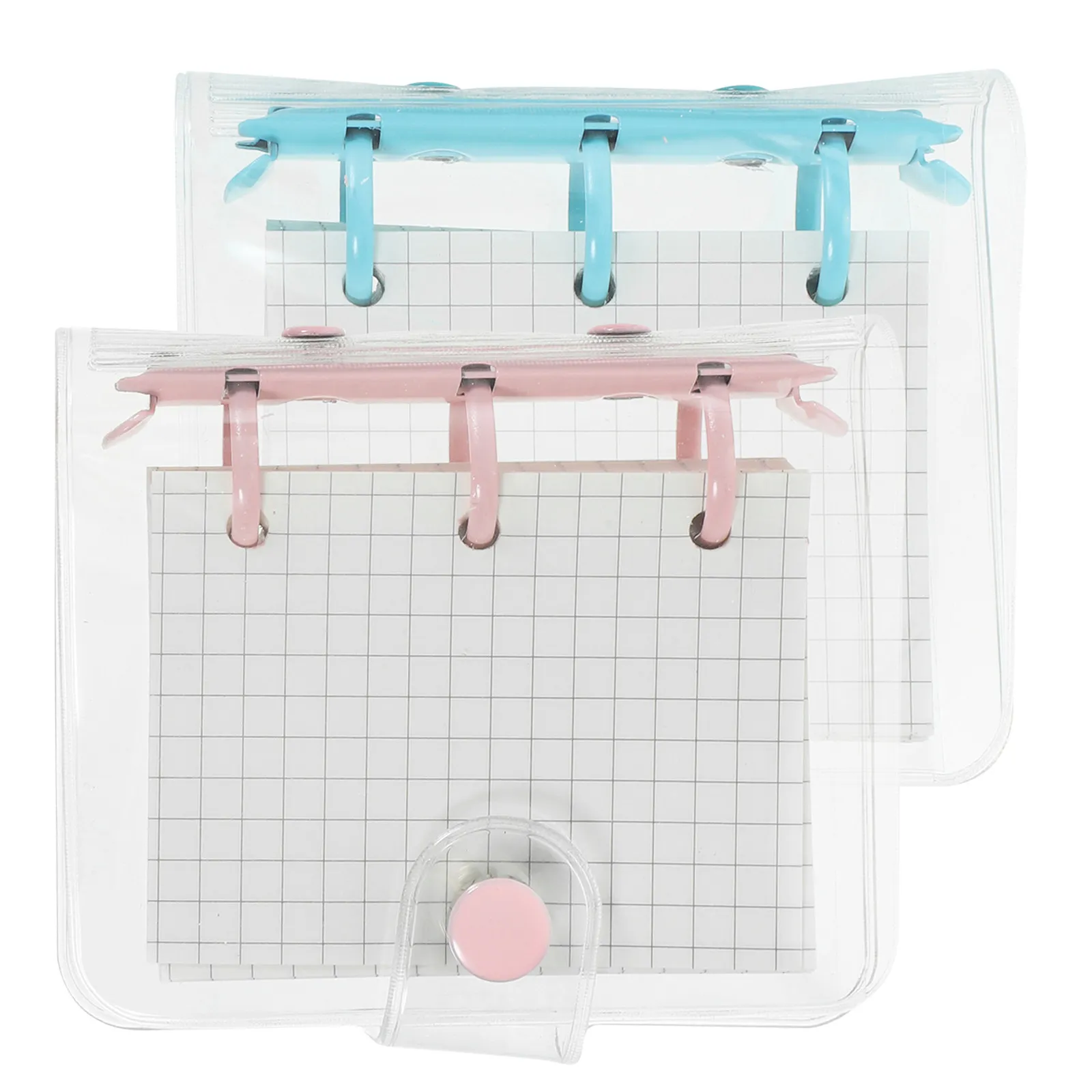

2Sets Mini 3 Ring Loose-Leaf Notebook Double Buckle Transparent Cover Creative DIY Scrapbook Portable Travel Diary Planner