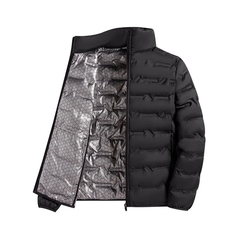 Men White Down Jacket Graphene Thermal Puffer Coat Windproof Pleated Stand Collar Casual Winter Jacket