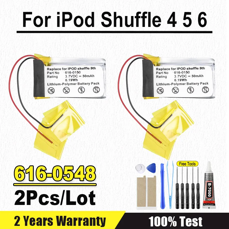 2 unidades/lote 616-0548 Batería de repuesto 616-0150 para iPod Shuffle 4, 4ª, 5ª y 6ª generación 4 5 6 AE5386 NUEVA + Herramientas gratuitas