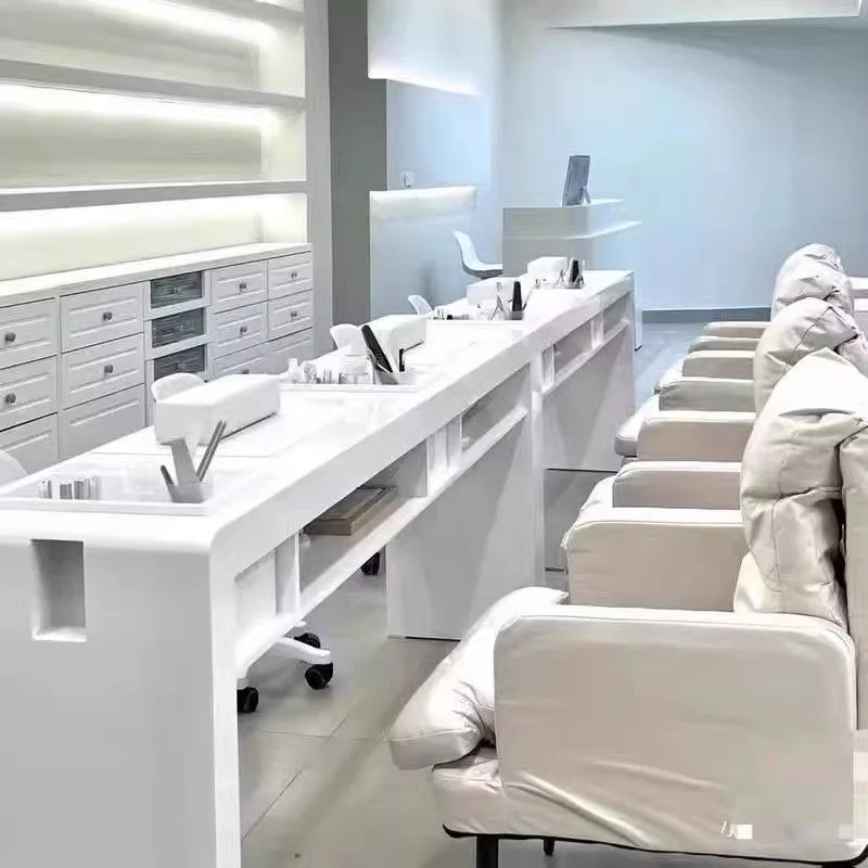 

Women Workstation Nail Desk Stand Armrest Vacuum Cleaner Makeup Organizer Nail Desk Luxury Design Mesa Para Manicure Furnitures