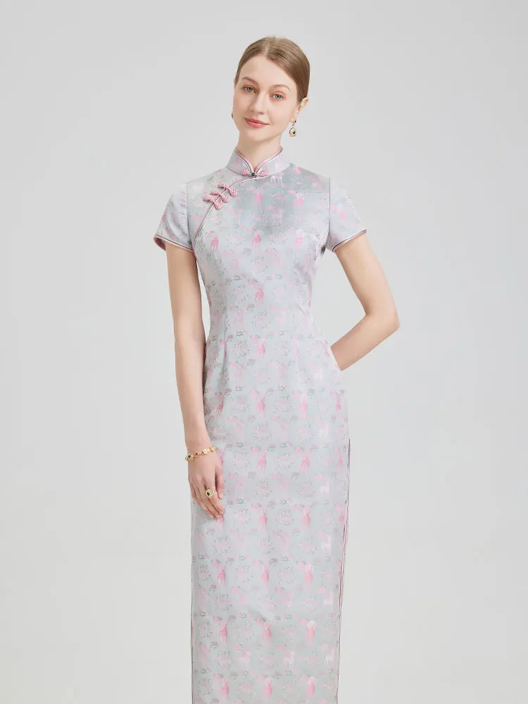 

Spring 2025 New Handmade Young Sle Slim Fit Evening Gown Silk Brocade Sea Sle Luxury Long Gathered at Waist o...