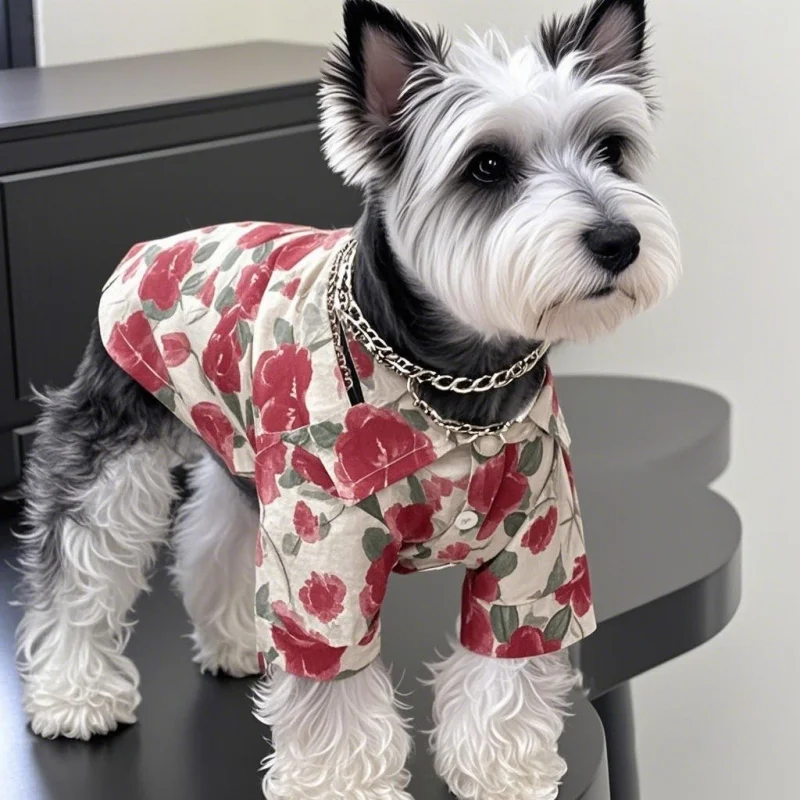 Summer Hawaiian Beach Style Dog Shirt Breathable Dog Clothes Luxury Puppy Vest Coconut Tree Print Cat T-Shirt Poodle Pet Clothes view 2