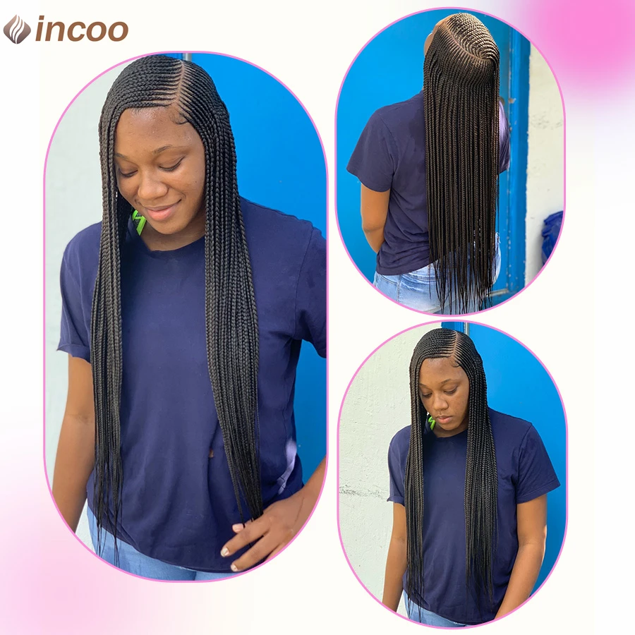 Goddess Synthetic Full Lace Braided Wigs For Black Women Side Part Box Braids Knotless Cornrow Braided Wig With Baby Hair 36Inch