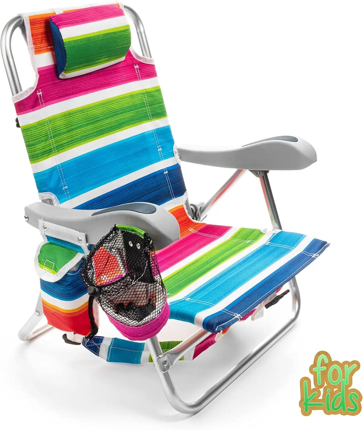 

Kids Folding Beach Chair with Adjustable Recline, Storage Pouch, Cup Holder, Lightweight Backpack Design