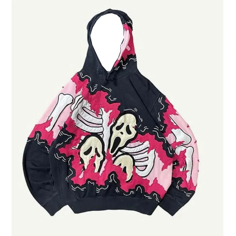 New Trendy men's Hoodie With 3D Skeleton Style Pattern design, Novel Long Sleeved Hoodie With Pockets For Daily Wear