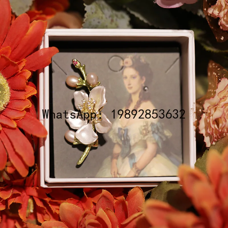 

WW20 cheongsam elegant classical beauty enamel freshwater pearl peach blossom brooch luxury pin gift