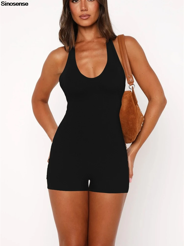 Women's Backless One Piece Jumpsuits Short Sexy Bodysuit Workout Gym Exercise Yoga Sports Rompers Beach Vocation Summer Outfits