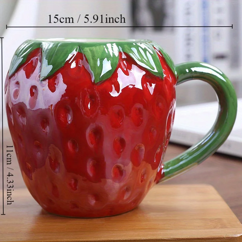 1pc, Fruit Shaped Ceramic Cup, Strawberry Cup, Cute Coffee Mug, Creative Mug, Drinkware For Restaurants, Cafes, Office