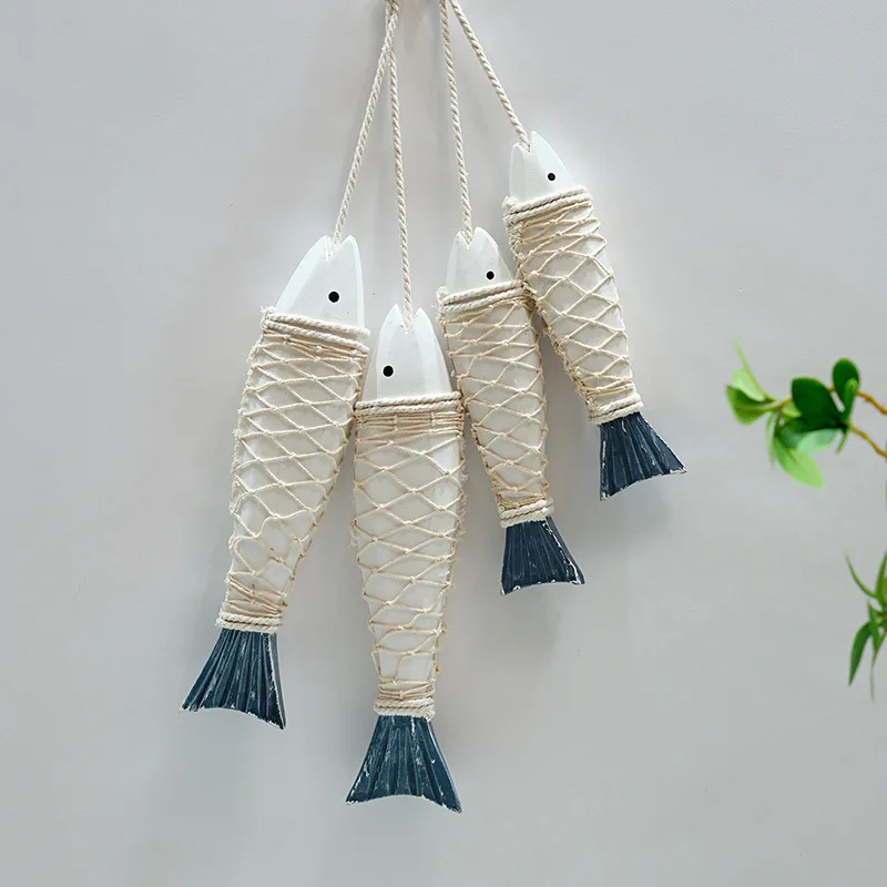 2 unids/set colgante de madera azul pez náutico decoración temática de playa para el hogar decoración de pared de estilo mediterráneo
