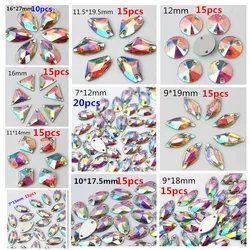 Cong Shao Mix 10 Size Shape Crystals AB Rhinestones trim Flat Back sewing 2 Hole Stones Resin Beads For DIY Wedding Dress YB668