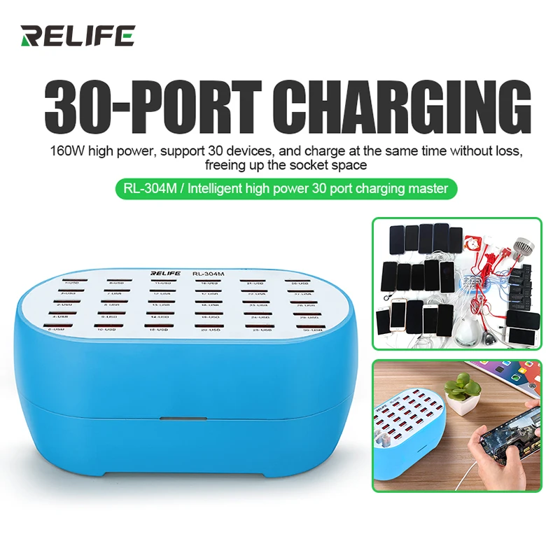 

RELIFE RL-304M Smart 160W High Power 30 Ports USB Charger Supports 30 Devices for Mobile Phone Tablet Digital Device Charging