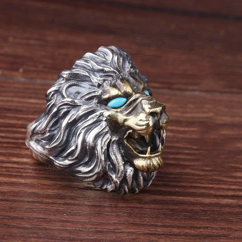 Retro Personality Domineering Lion Head Ring for Men's Fashion Trend Punk Rock Adjustable Size Ring Accessories Jewelry Gift