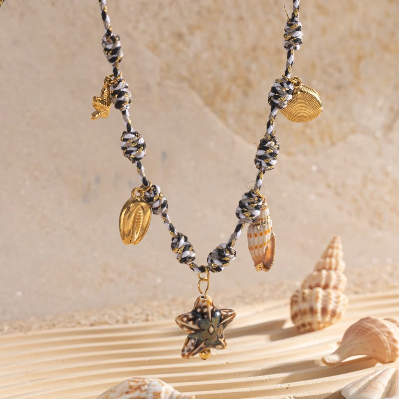 Keramik Anhänger Titan Stahl Farbe Seil Halsketten Ozean Stil Weibliche Persönlichkeit Frische Mode Halskette Schmuck – Detail 3
