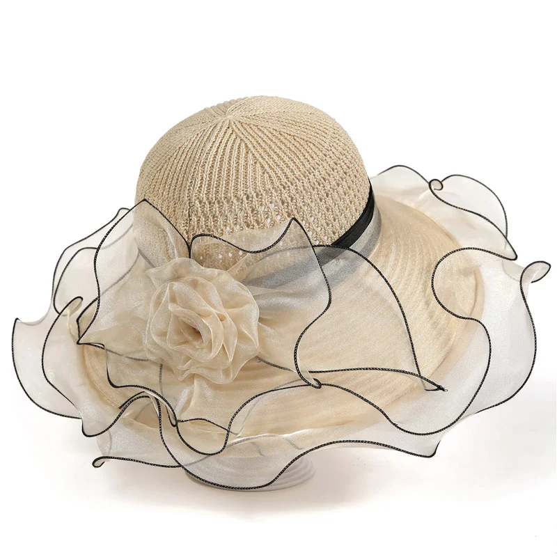 

Summer New Hat Ladies Sun Protection Hat Elegant Mother High Sense Sun Shade Top Hat Breathable Organza Bucket Hat