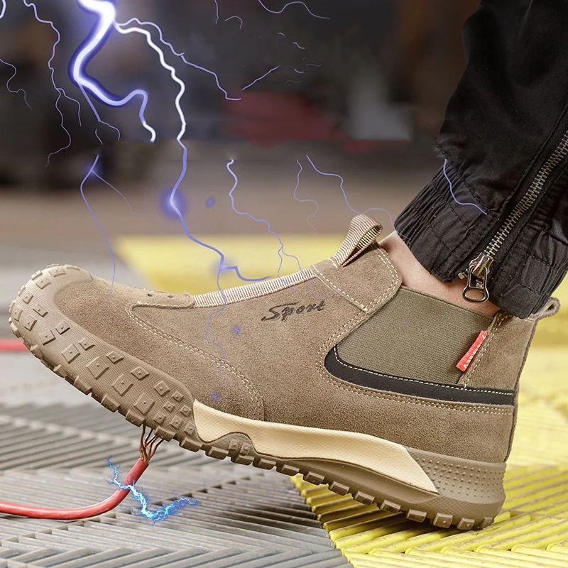 large size mens fashion plastic toe caps work safety boots cow suede leather welding shoes worker ankle botas security footwear