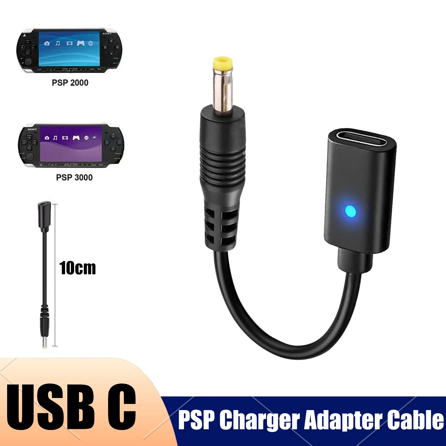 USB C to PSP Charger Adapter Cable Compatible with PSP 1000/2000/3000 PlayStation Portable Series Charging Cord 0.32FT