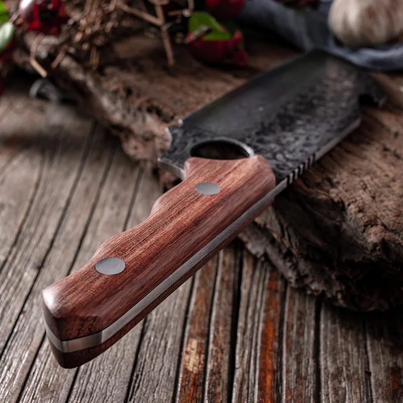 Forged Kitchen Cleaver Chef Knife Meat Vegetable Cooking Cutting Barbecue Slicing Fishing Knife Gift Sheath