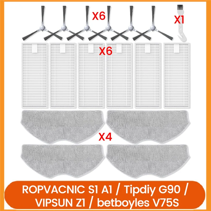 AD-filtros cepillos almohadillas de fregona para ROPVACNIC S1 A1 para Tipdiy G90 para VIPSUN Z1 para Robot aspirador Betboyles V75S, accesorio